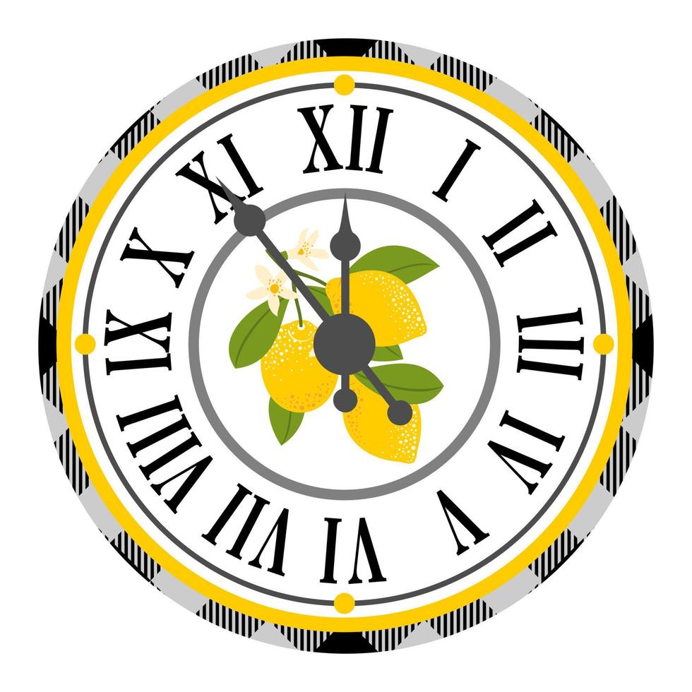 Round wall clock with lemon pattern. vector