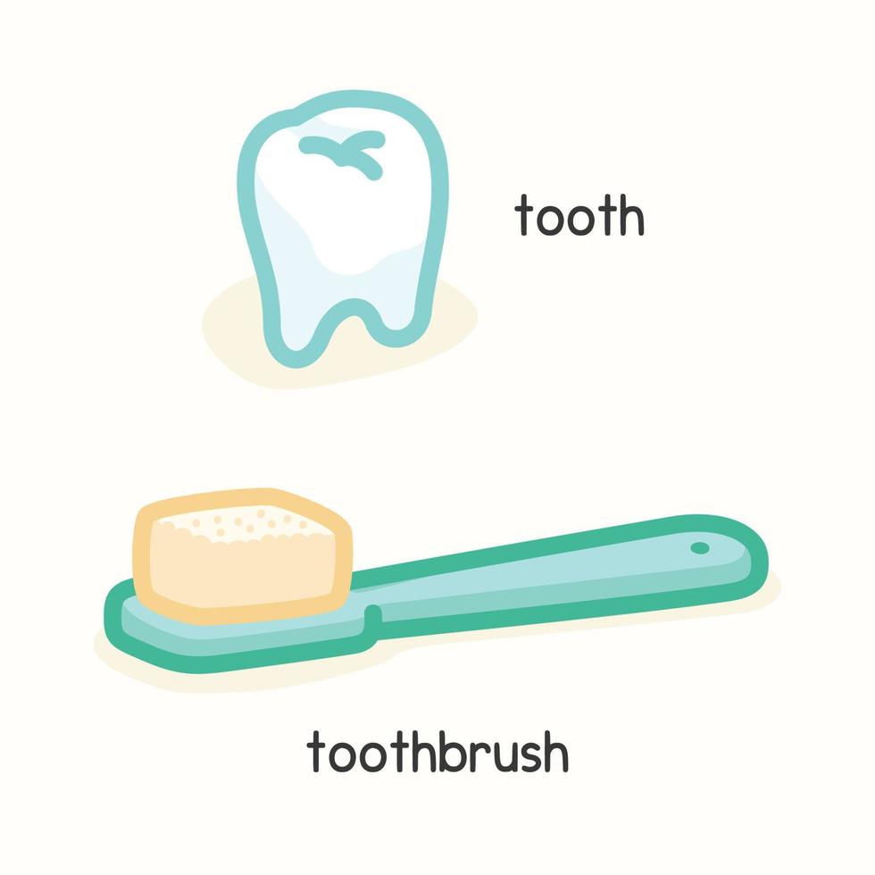 teeth and toothbrush kawaii doodle flat cartoon vector illustration