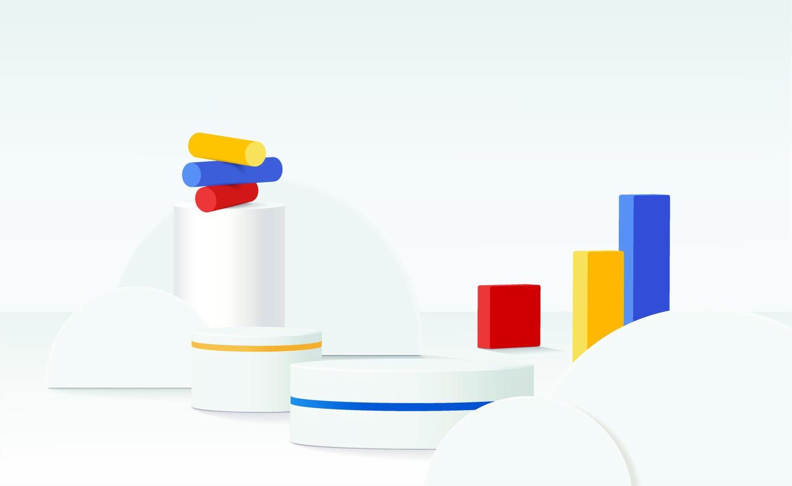 Abstract 3d white cylinder pedestal podium with white wall scene and semi circle backdrop vector
