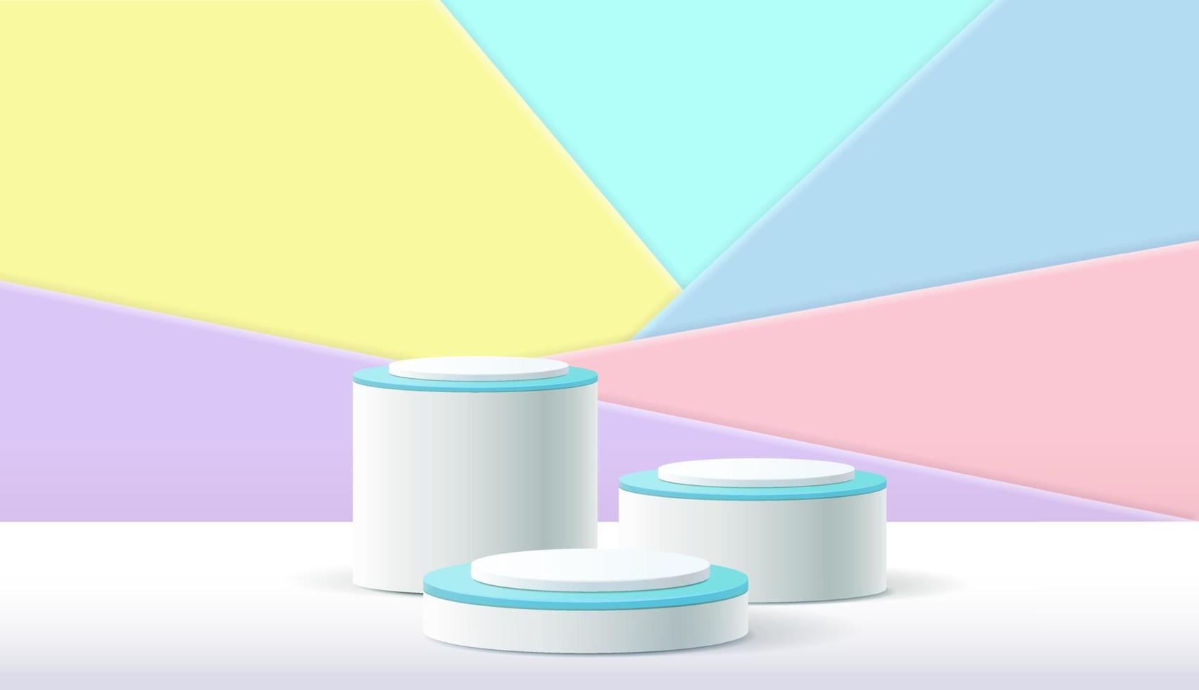 Abstract 3D cylinder pedestal podium with pastel minimal wall scene and shadow. Modern vector rendering geometric platform for cosmetic product display presentation.