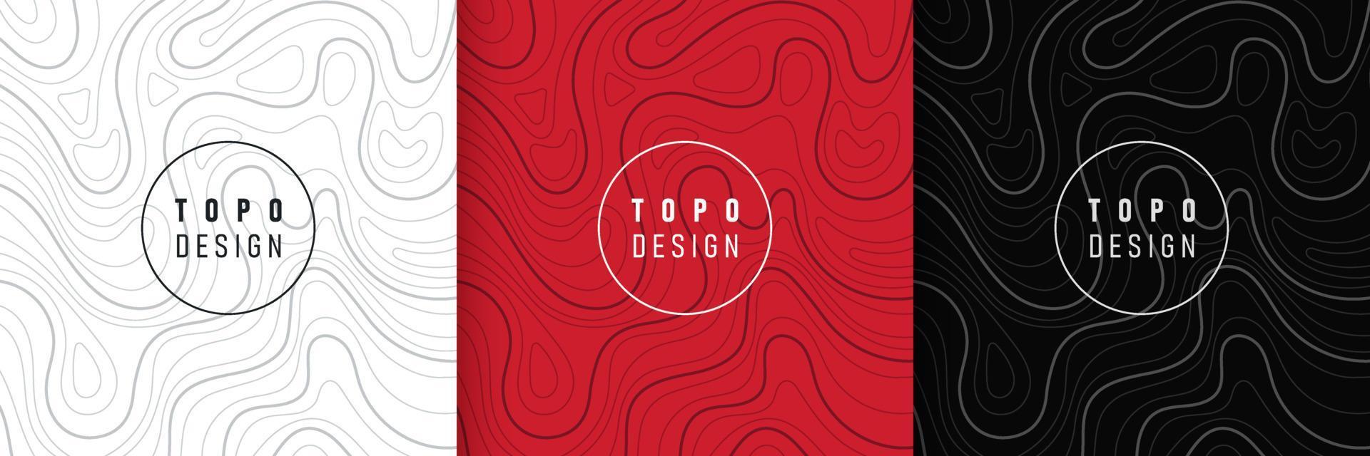 Set of white, red and black wavy lines abstract design. Topography concept. Collection wavy pattern background with copy space. Design for cover template, poster, banner, print ad. Vector illustration