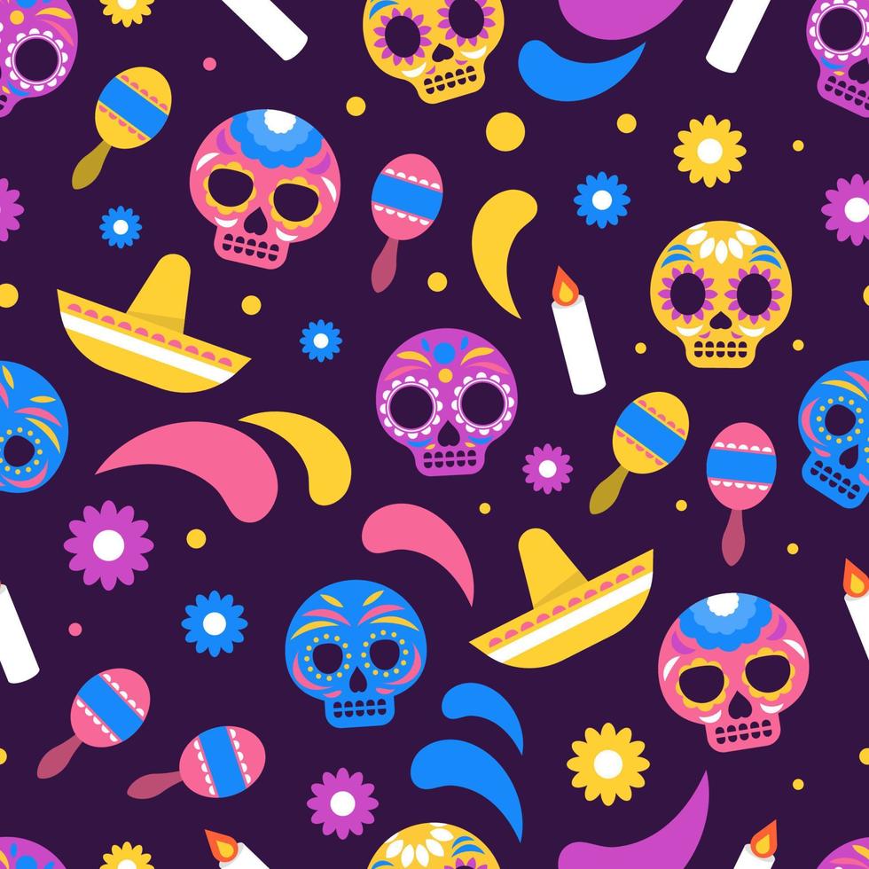 Dia De Los Muertos Calavera Sugar Skull Seamless Pattern vector