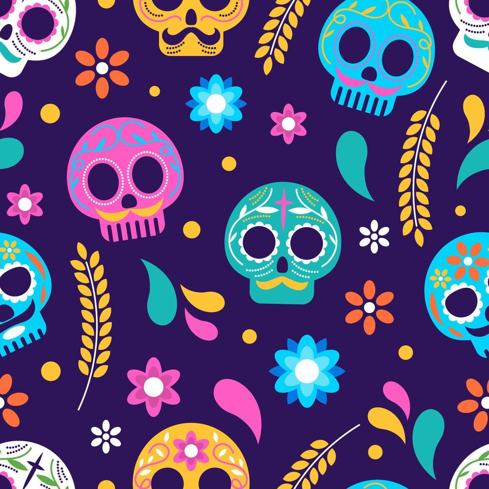 dia de los muertos calavera calavera de azúcar diseño de patrones sin fisuras vector