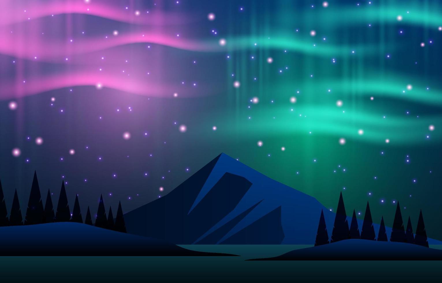 montaña con fondo de aurora boreal vector