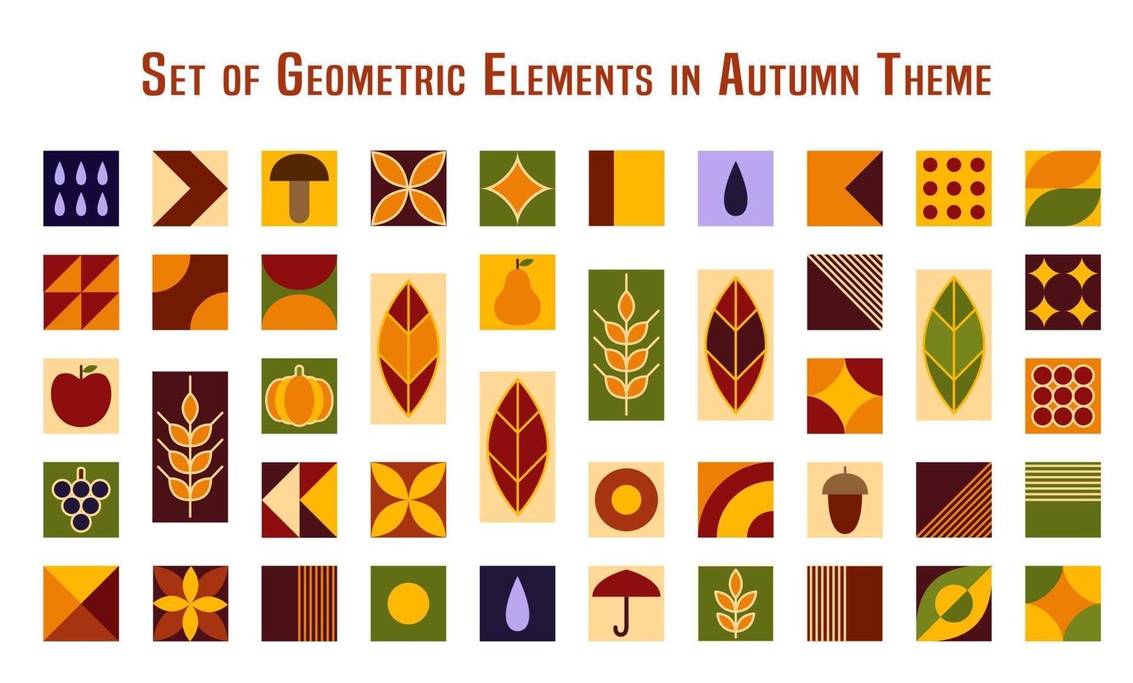 Set of abstract geometric forms. Autumn natural elements in simple geometric shapes. Good for flyer, cover design, poster art, decorative print, invitation letter, background. vector