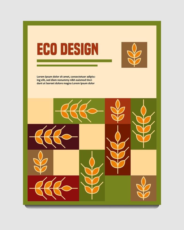 plantilla para portada, pancarta, volante con espigas de centeno, rectanlges en estilo geométrico simple. bueno para la decoración de productos de cereales. estilo ecológico. vector