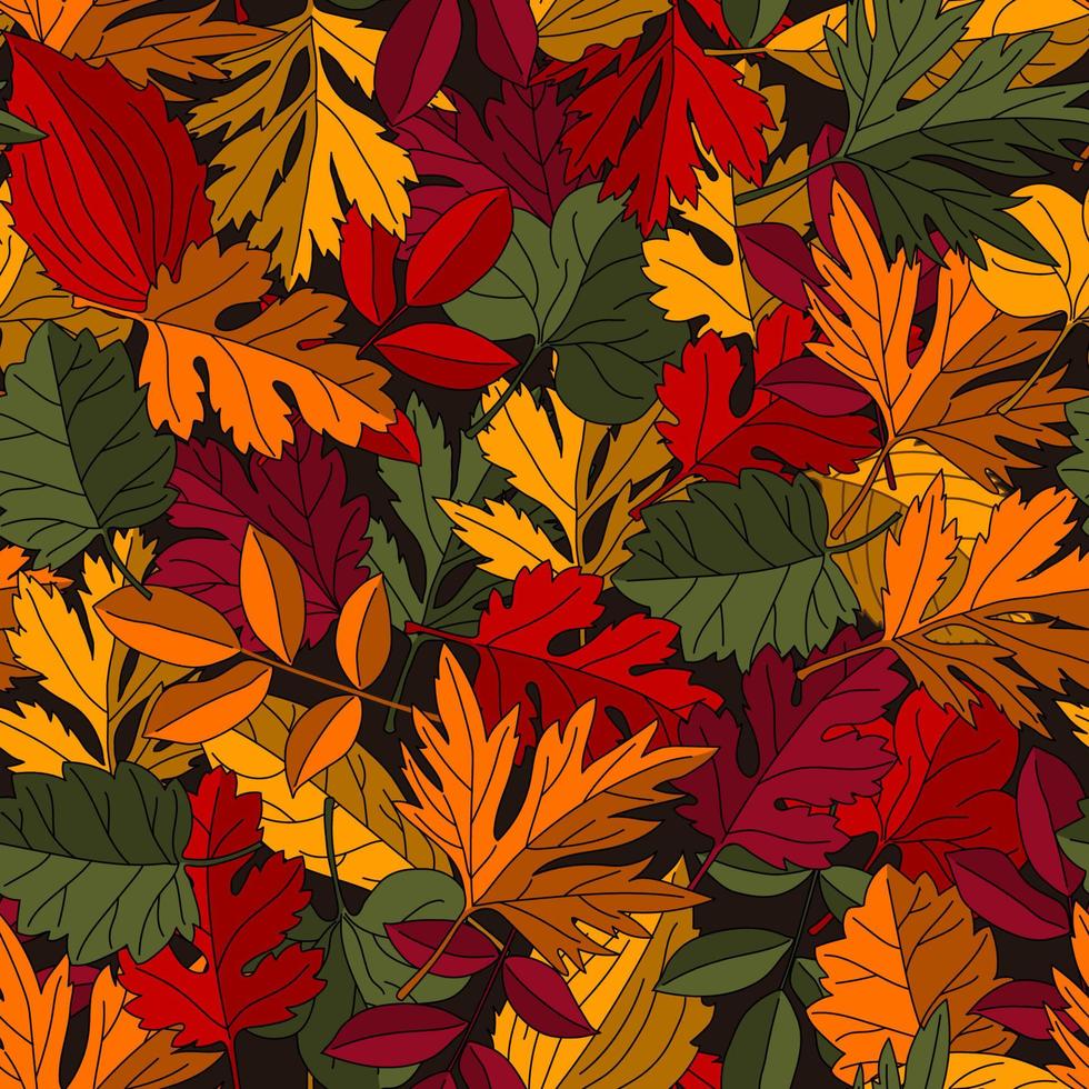 Pattern with overlapping colorful autumn leaves. vector