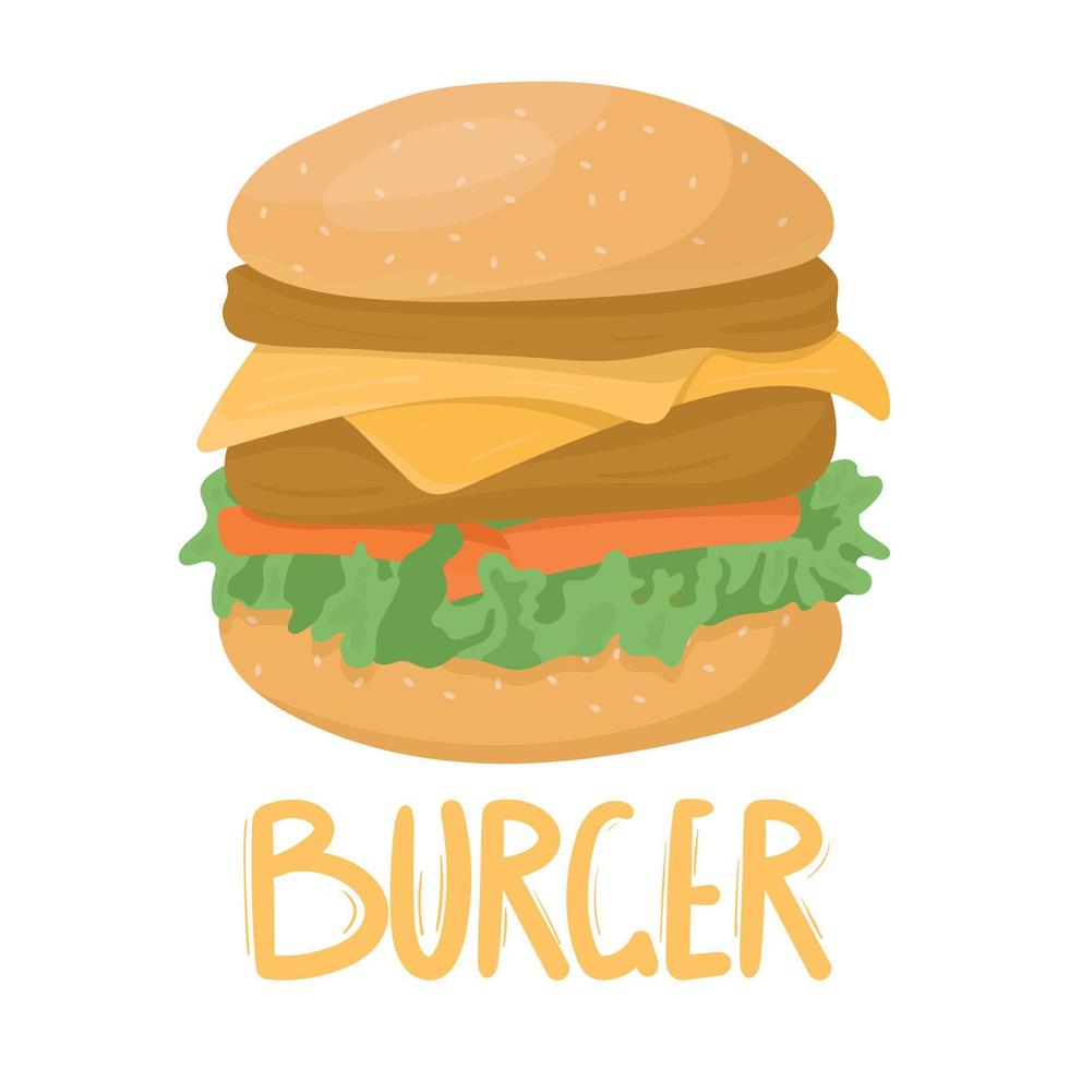 deliciosa hamburguesa alta con dos chuletas y queso. ilustración vectorial de comida rápida. vector