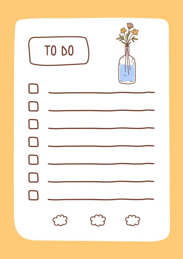 To do list template decorated by flowers in a vase. Cute design of schedule, daily planner or checklist. Vector hand-drawn illustration. Perfect for planning, notes and self-organization.