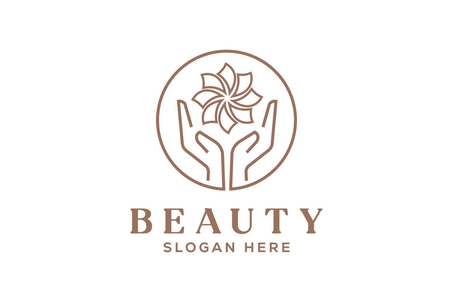 beauty Spa business logo with flower and hand icon design vector