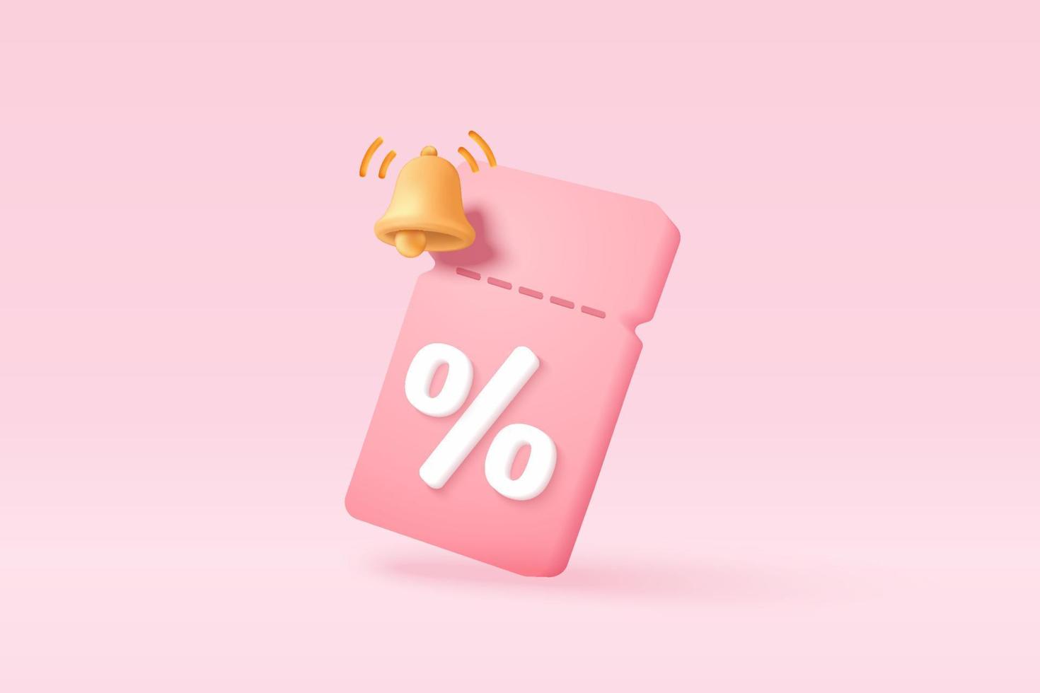 online shopping tag price 3d render vector, discount coupon of cash for future use. sales with an excellent offer 3d for shopping online, Special offer promotion on price tags on pink background vector