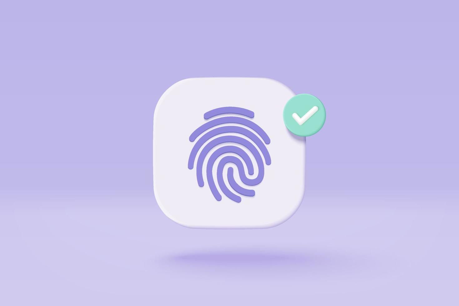 3d fingerprint cyber secure icon. Digital security authentication concept. finger scan for authorization, identity. 3d fingerprint scanning sign vector render illustration on purple background