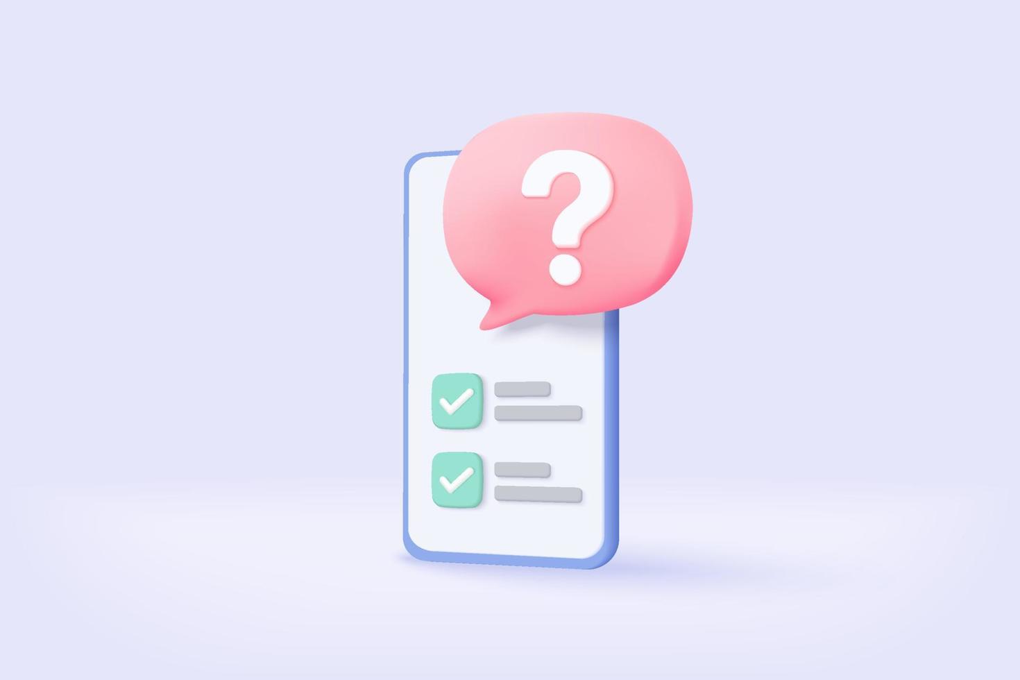 Gestión de tareas 3d lista de verificación de tareas pendientes con teléfono móvil, trabajo rápido en el plan del proyecto, encuesta, comentarios, cuestionario, elección de marca en el concepto de documento. icono de la lista de comprobación del examen. ilustración de procesamiento de vector 3d