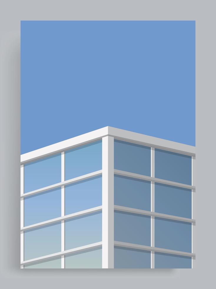 Simple Minimalist Architecture Vector Cover Background. Office building with wide windows. Buildings, houses, Suburb, City. Suitable for posters, book covers, brochures, magazines, flyers, booklets.
