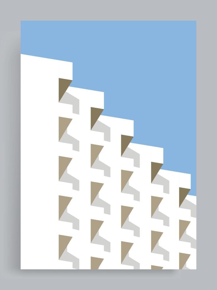 Simple Minimalist Architecture Vector Cover Background. Hotel balcony range. Buildings, houses, hotels, City. Suitable for posters, book covers, brochures, decorations, flyers, booklets.