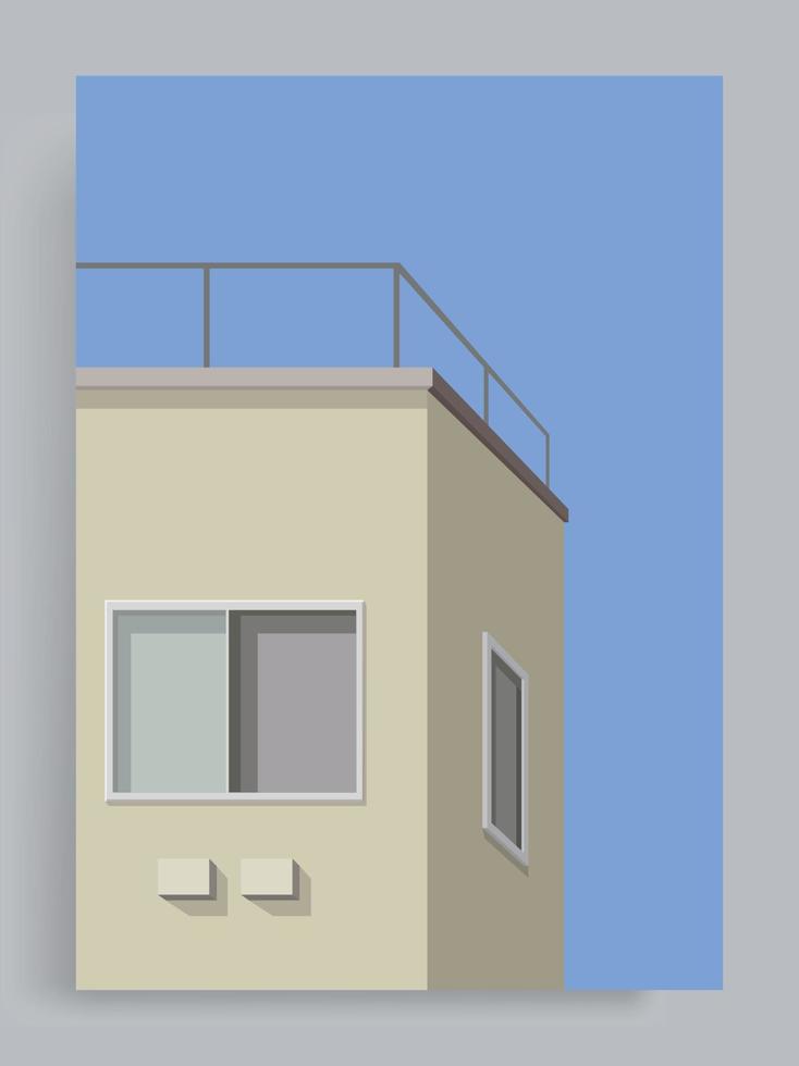Simple Minimalist Architecture Vector Cover Background. Suburban house window. Buildings, houses, City. Suitable for posters, book covers, brochures, decorations, flyers, booklets.
