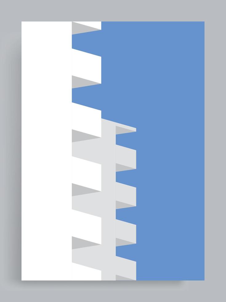 Minimalist architectural vector background. The balcony of 2 apartment buildings is white against a blue sky background. Suitable for poster, book cover, brochure, decoration, flyers, booklet.