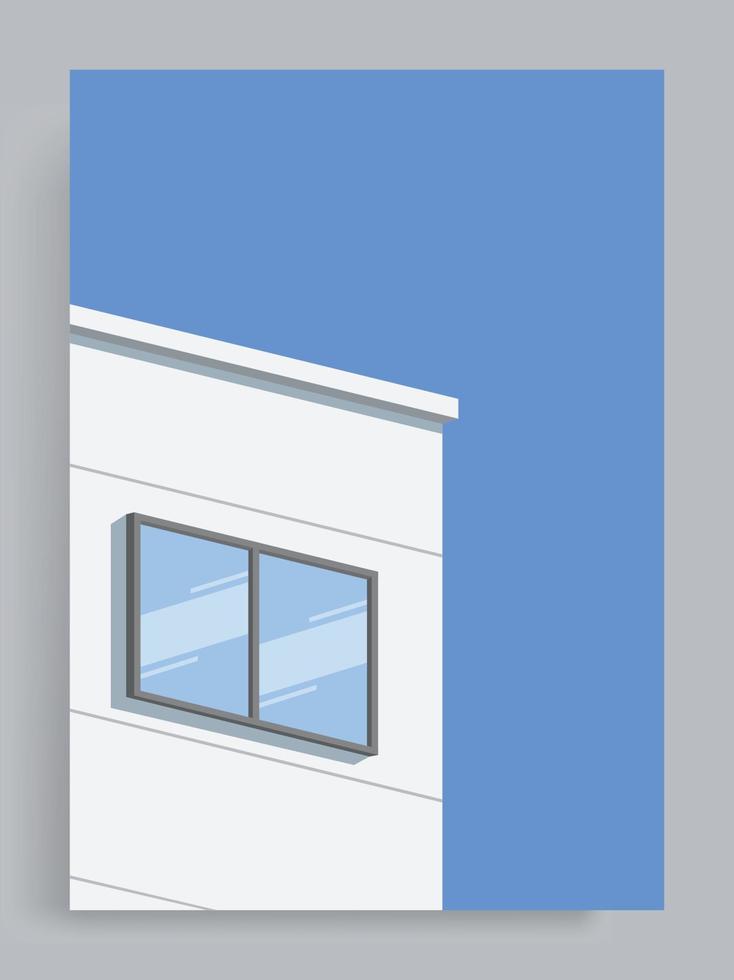 Minimalist architectural vector background. Japanese square suburban house on a blue sky background. Suitable for poster, book cover, brochure, decoration, flyers, booklet.