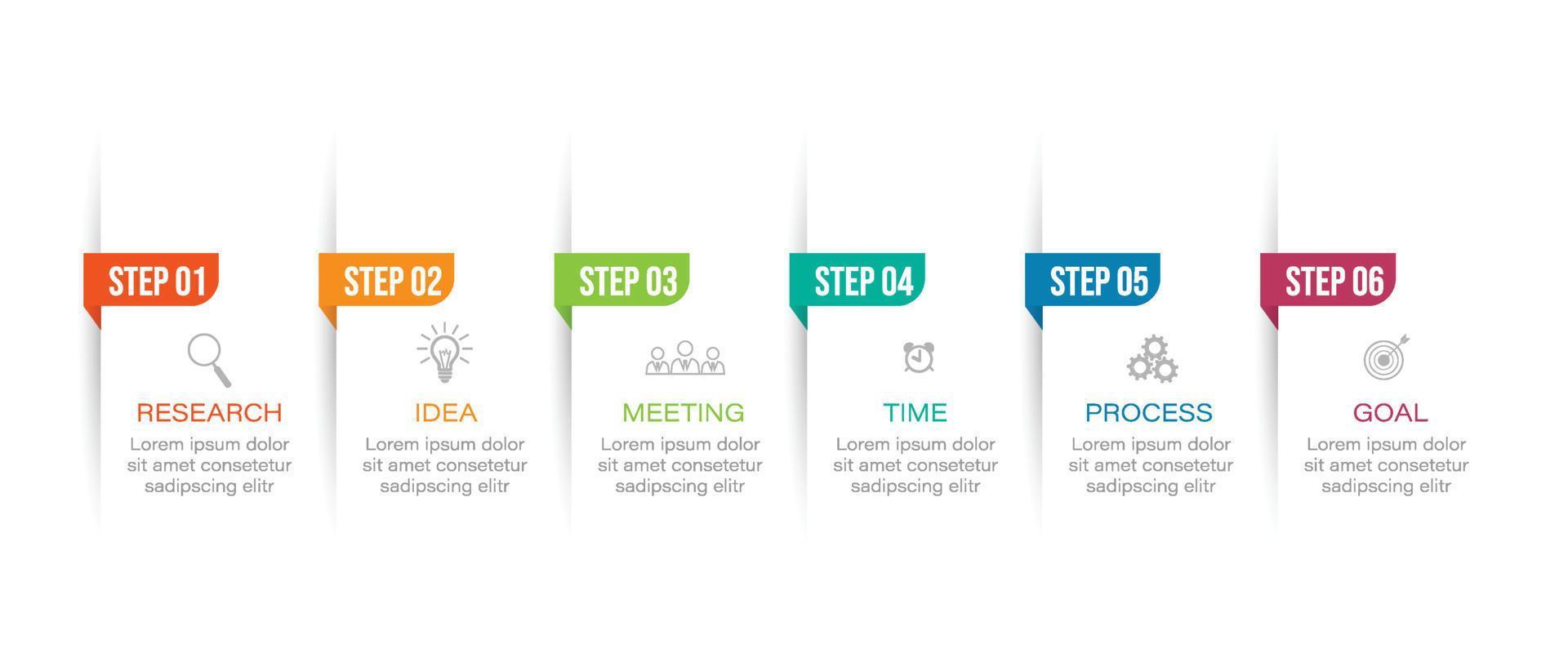 elemento de diseño infográfico de línea de tiempo y opciones de número. concepto de negocio con 6 pasos. se puede utilizar para diseño de flujo de trabajo, diagrama, plantilla de negocio vectorial para presentación. vector