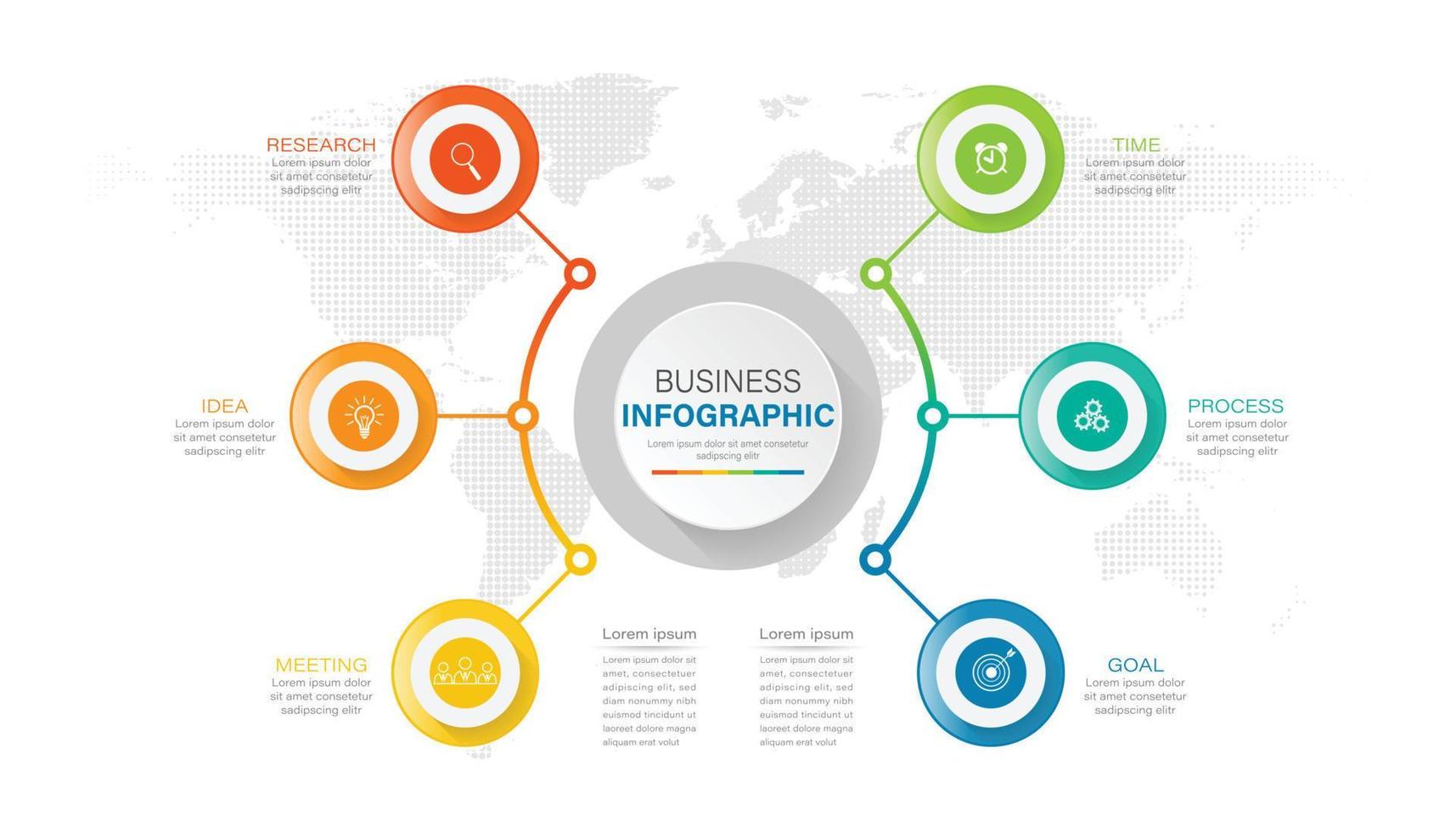 Business infographic circle shape six option, process or step for presentation. Can be used for presentations, workflow layout, banners and web design. Business concept with 6 options, steps, parts. vector