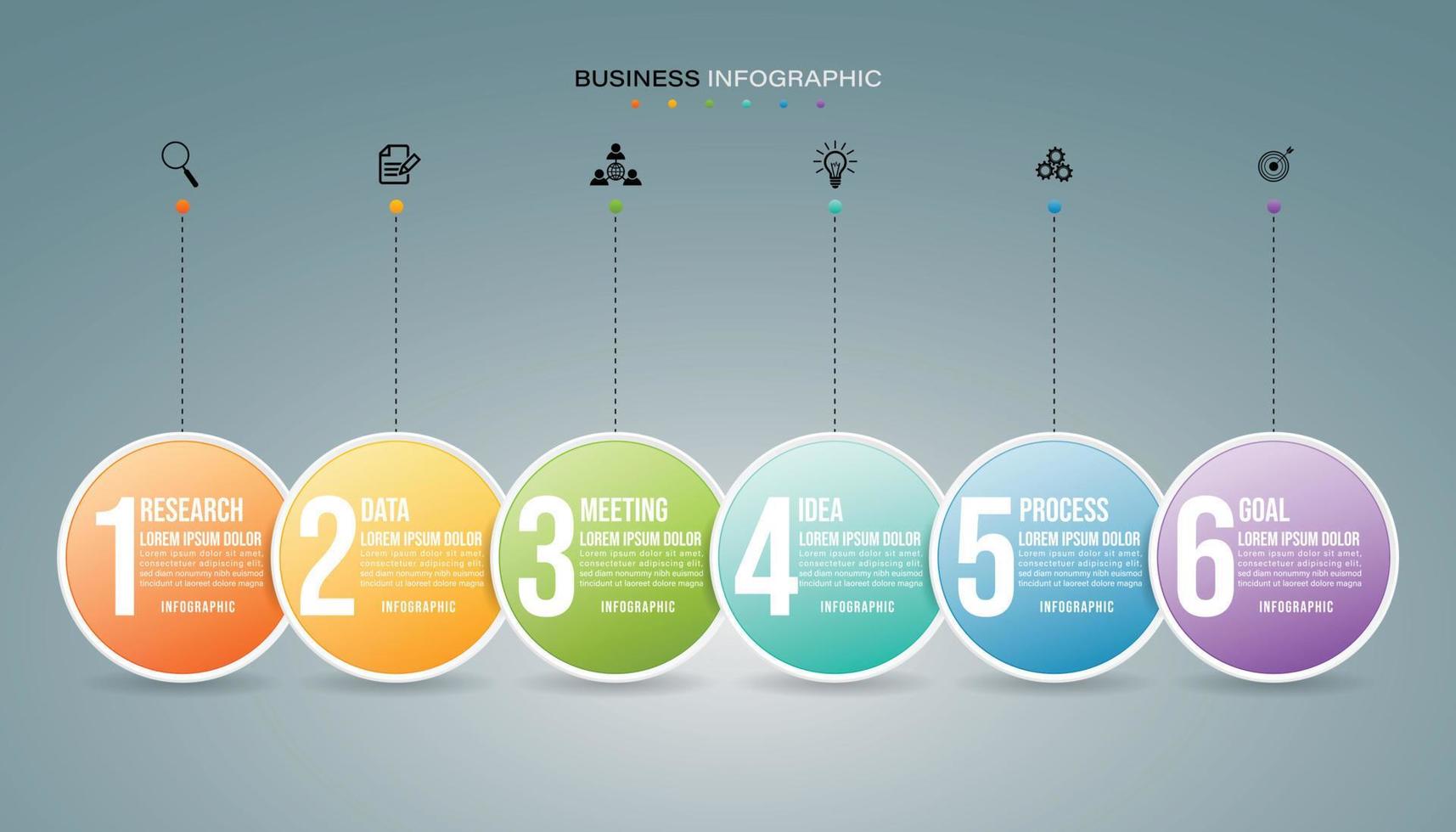 Business infographic circle shape six option, process or step for presentation. Can be used for presentations, workflow layout, banners and web design. Business concept with 6 options, steps, parts. vector