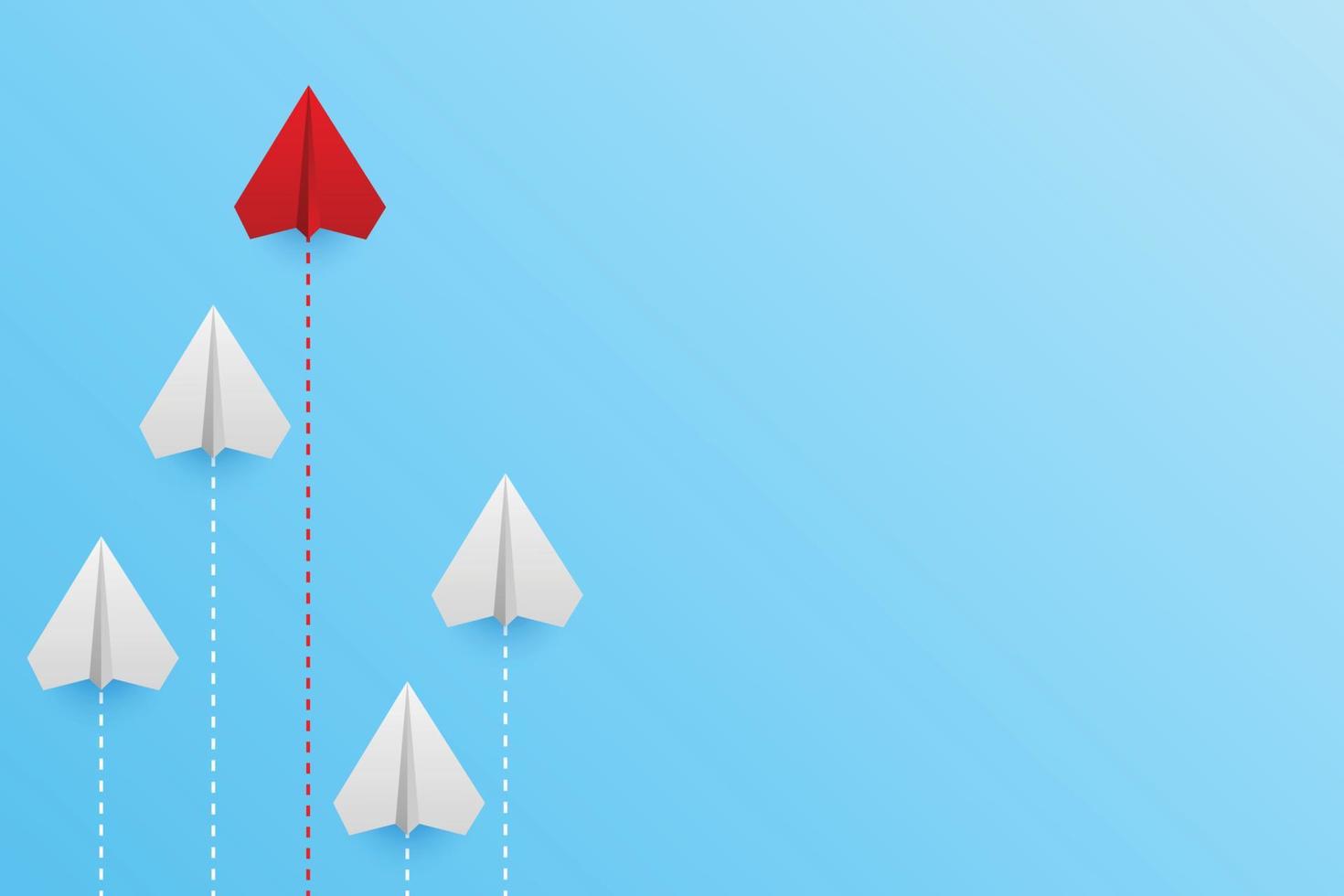 Paper plane on blue background, Business competition concept. leadership for new ideas competition. competitor individual pointing in different ways for new competitive solution. vector