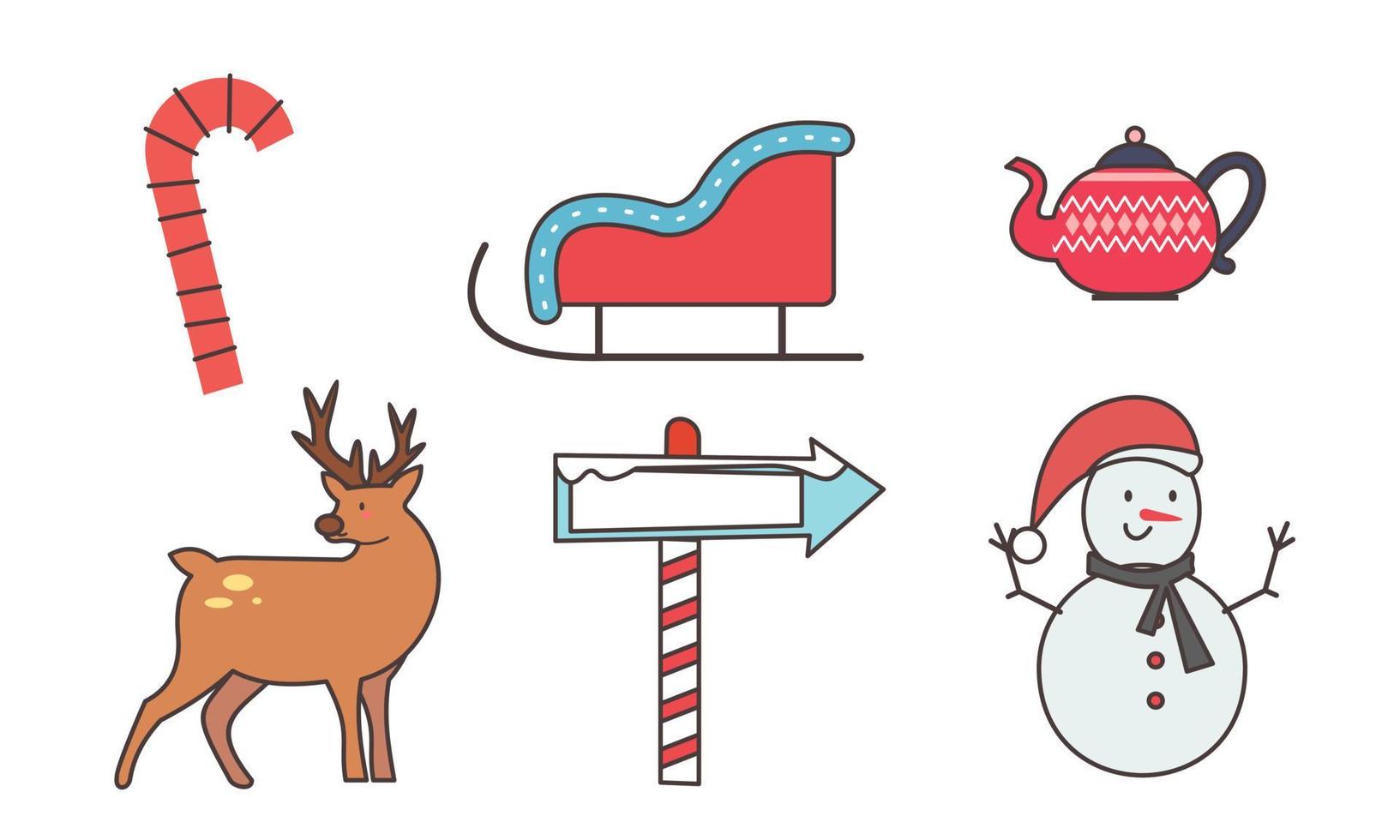 conjunto de objetos relacionados con la navidad doodle vector