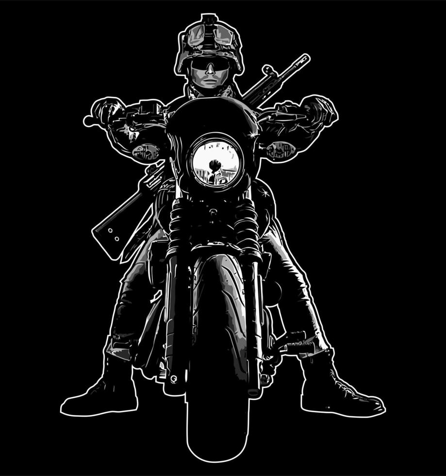an army biker with his chooper vector