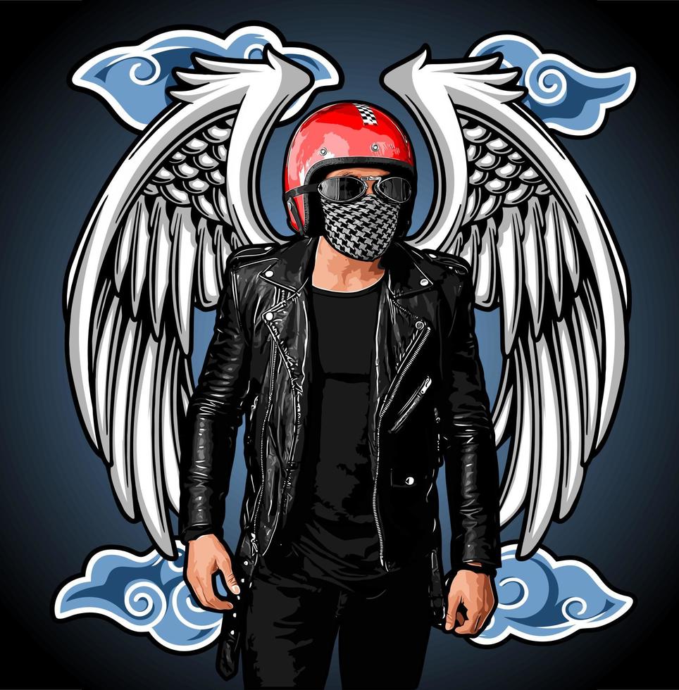 winged biker wearing leather vector