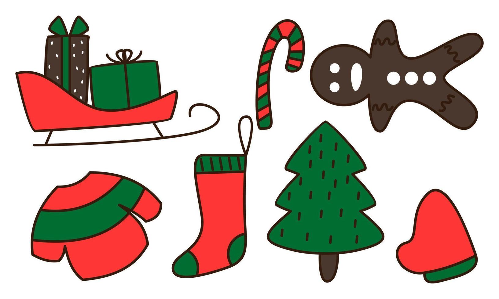 conjunto de objetos relacionados con la navidad doodle vector