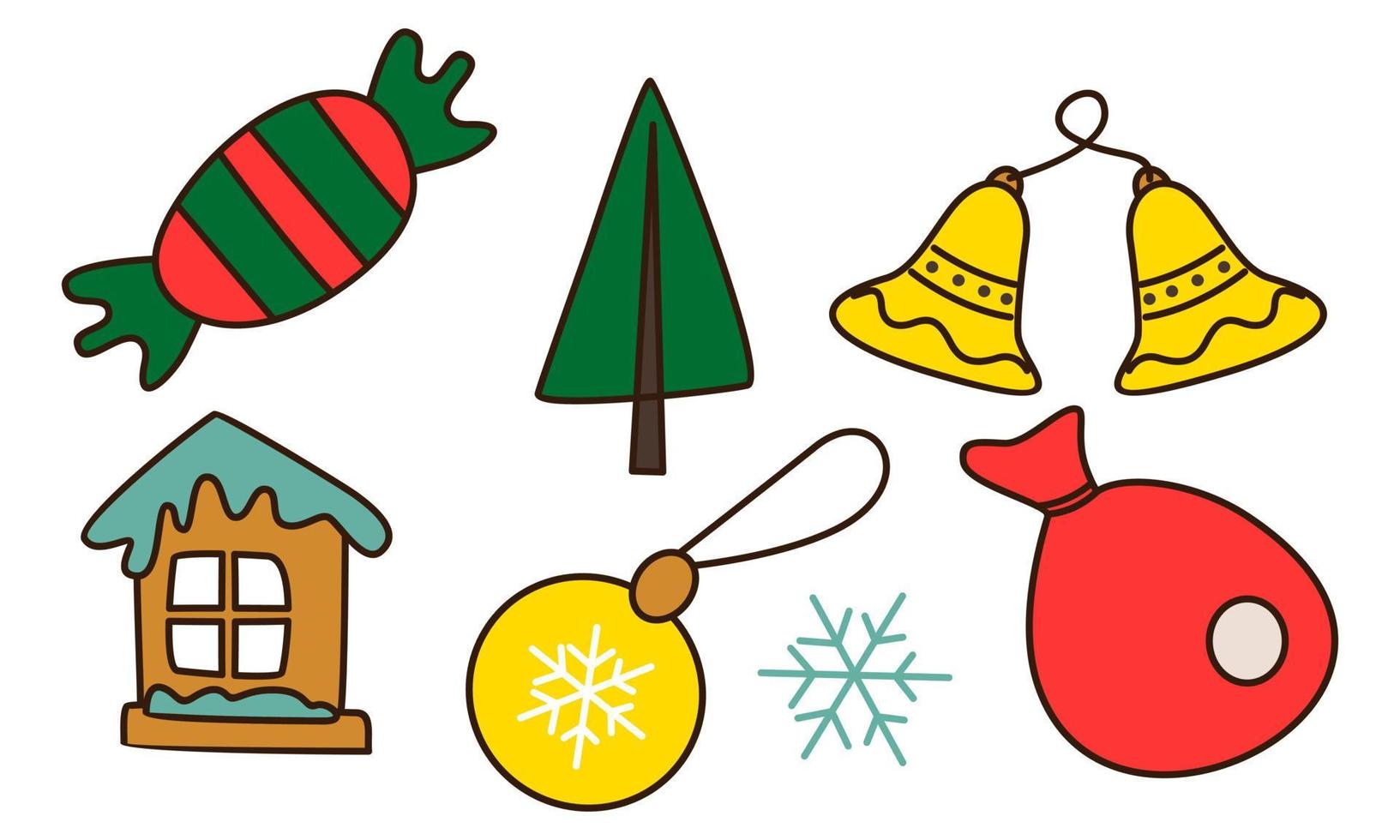 conjunto de objetos relacionados con la navidad doodle vector