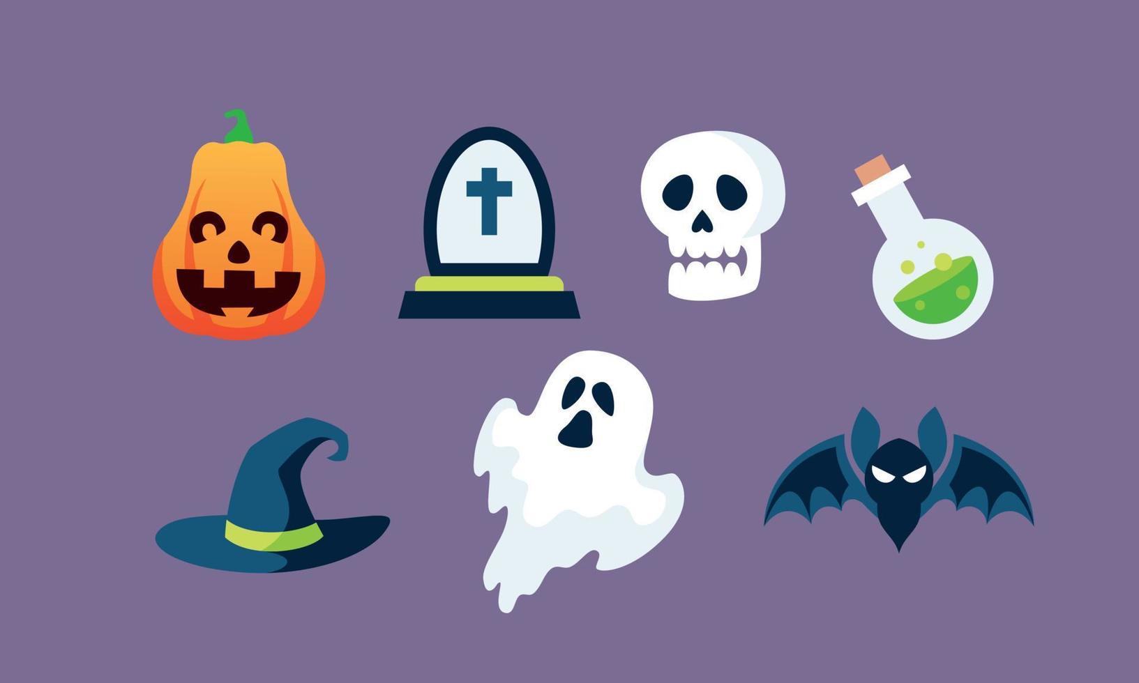 vector de fondo de colección de elementos de halloween plano