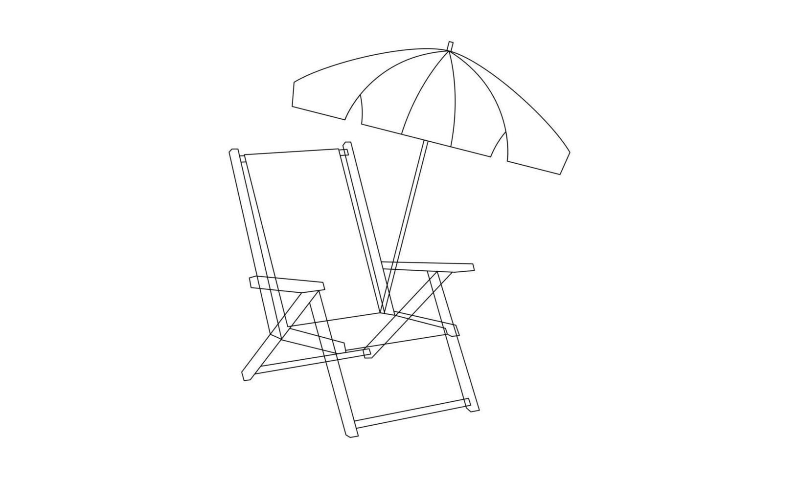 Summer vacation concept in line art drawing style. Coast of the sea, umbrella, people relaxing on a vector