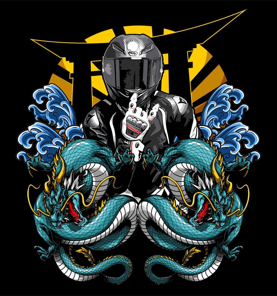 biker and dragon6 vector