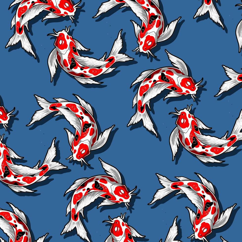 patrón de peces koi de fondo azul vector