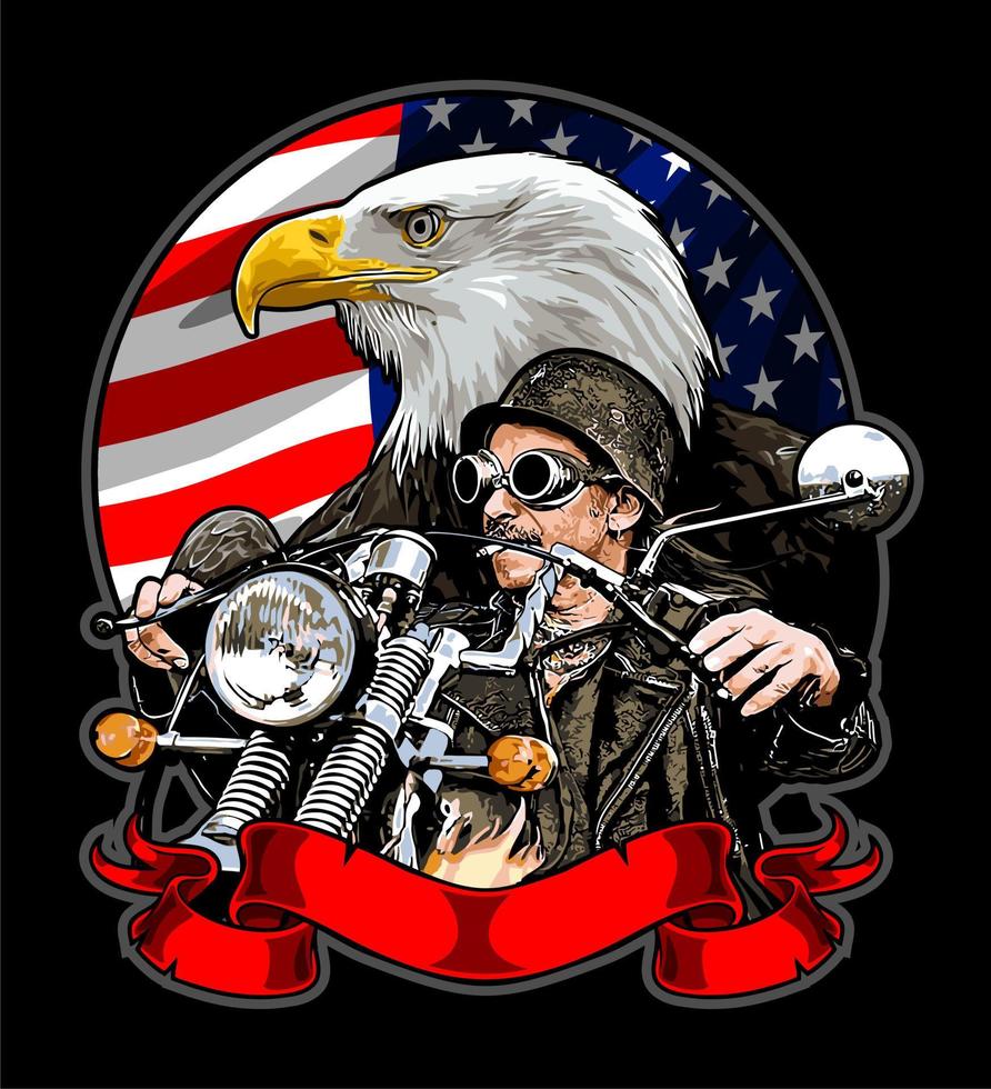 biker with eagle and american flag vector