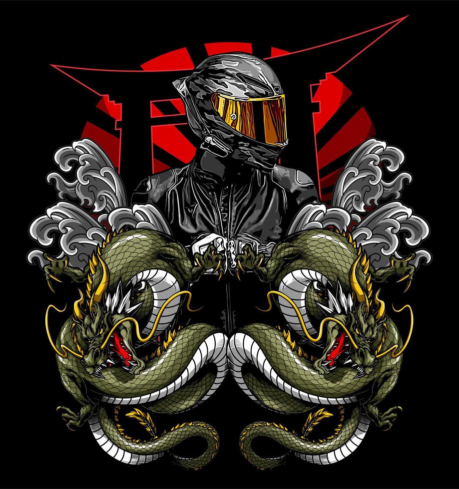 biker and dragon8 vector