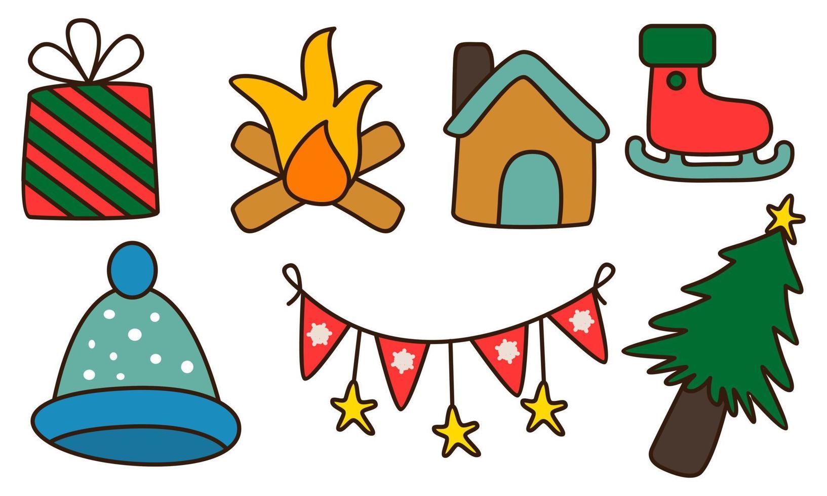 conjunto de objetos relacionados con la navidad doodle vector