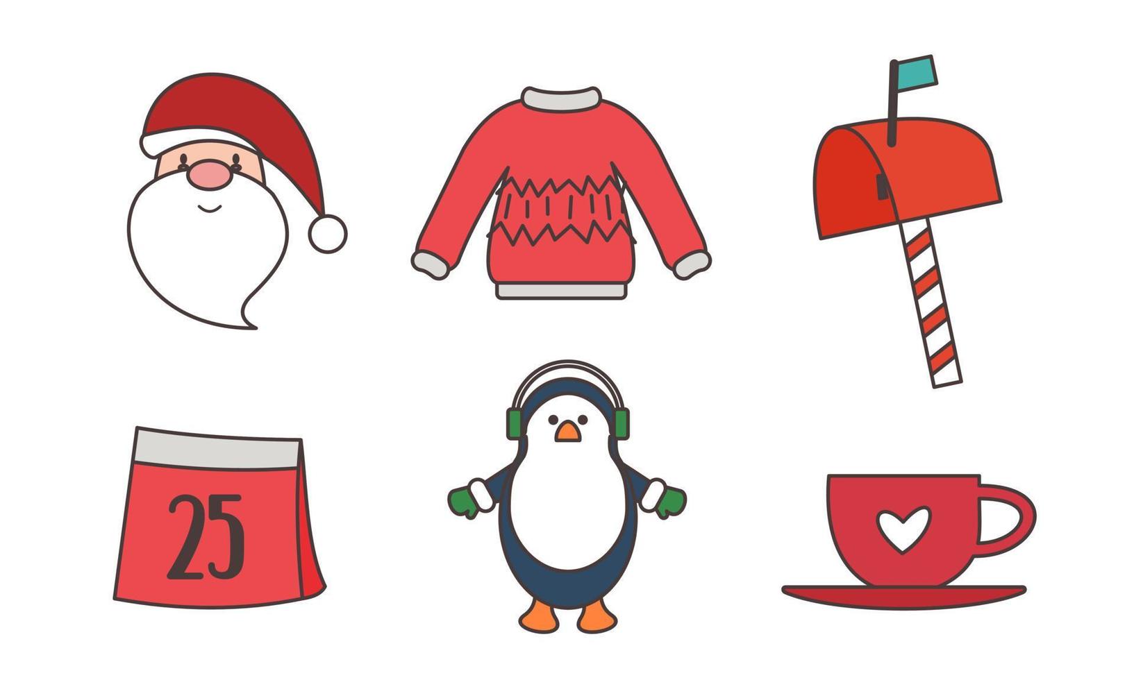 conjunto de objetos relacionados con la navidad doodle vector