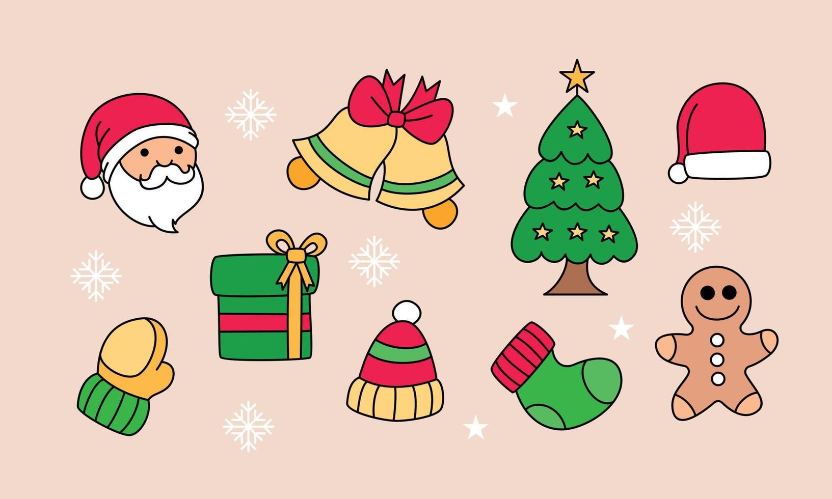 conjunto de objetos relacionados con la navidad doodle vector