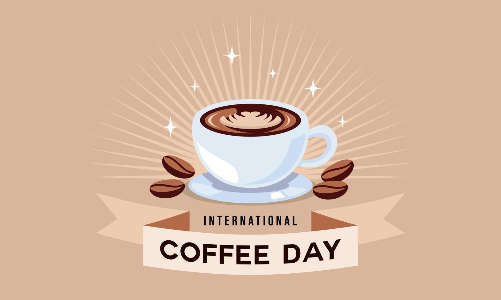 International day of coffee background, coffee cup logo vector