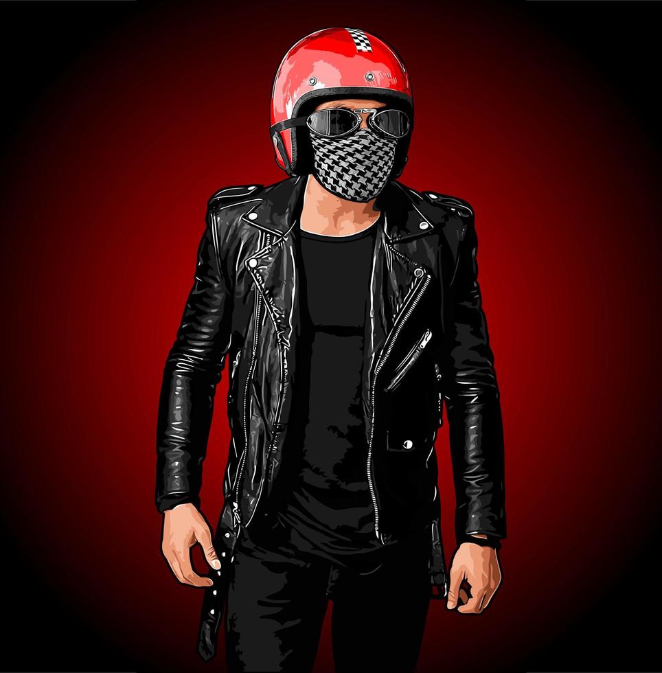 motociclista con chaqueta de cuero vector