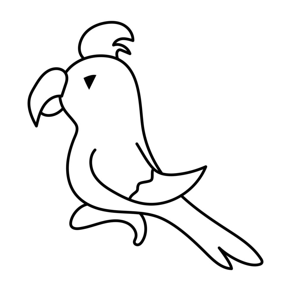 Black and white parrot Ara outline on a white background. Vector doodle illustration
