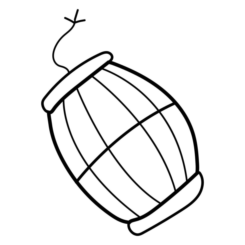 The barrel bomb with a burning fuse is hand-drawn in doodle style. A barrel of gunpowder vector