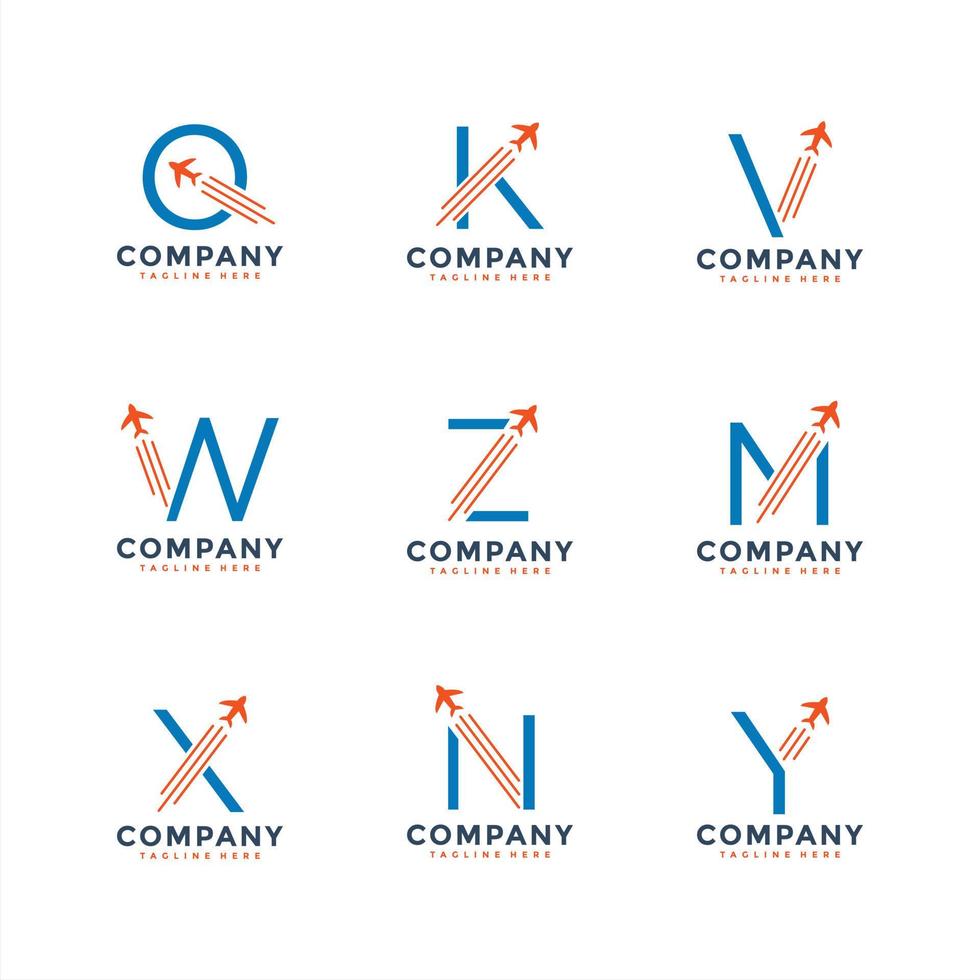 Initial letter airplane bundle logo vector