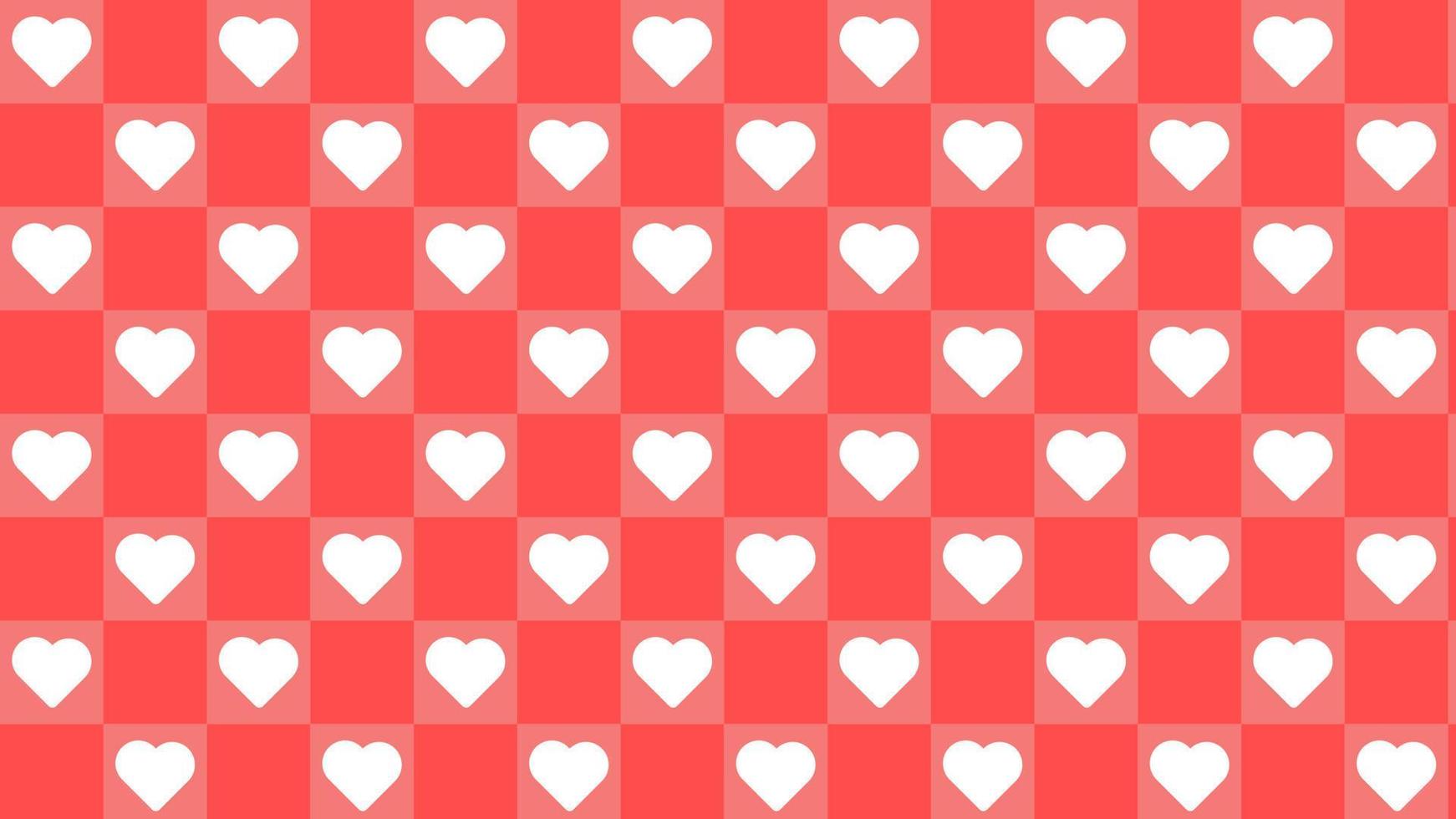 lindas damas rojas pequeñas, guinga, cuadros, tablero de ajedrez con una linda ilustración de fondo de corazón blanco, perfecta para pancarta, papel tapiz, telón de fondo, postal, fondo vector