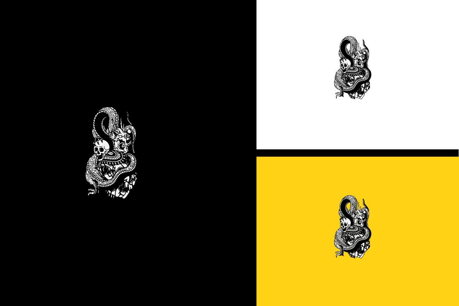 dragón y cabeza cráneo vector blanco y negro