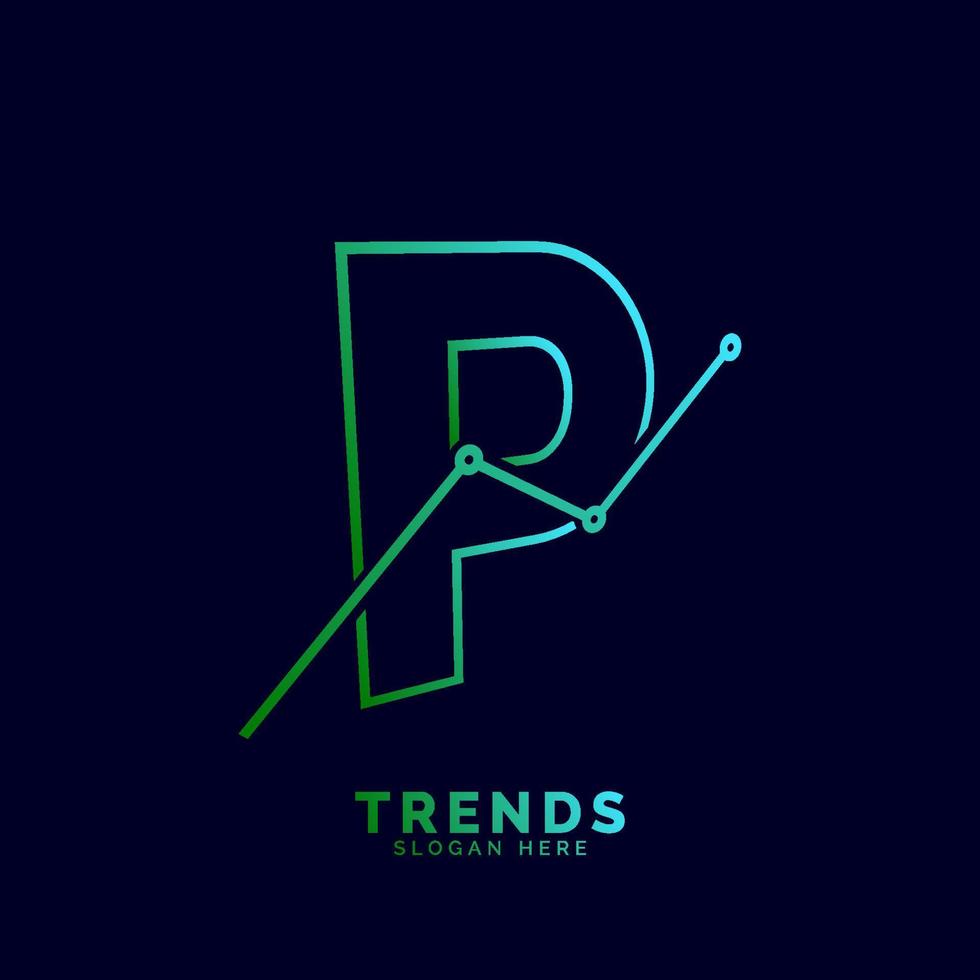 dynamic outline letter P trends statistic vector logo design