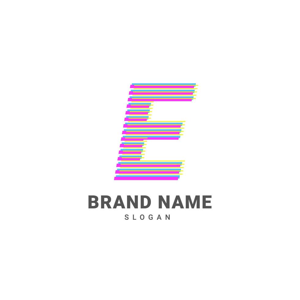letter E optic illusion logo, trendy glitch alphabet brand vector