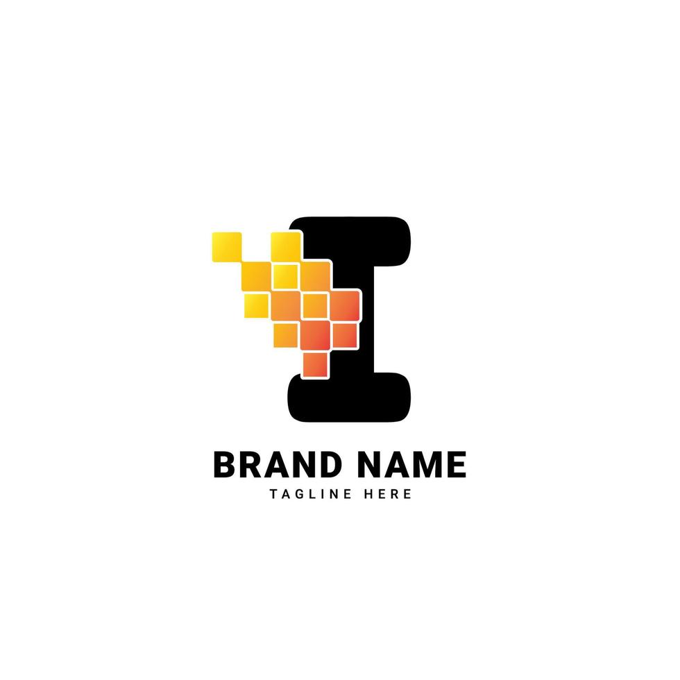 Letter I digital pixel modern gradient technology vector logo design